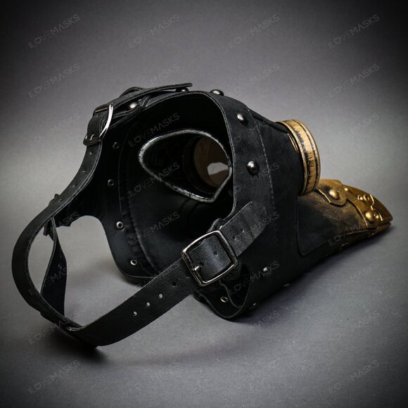 Black Steampunk Plague Doctor w/ GOLD Goggle Short Bird Beak Halloween Mask - Picture 4 of 6